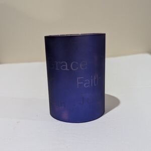 LED/ Timer Blue Faith Candle Holder with Inspirational Words. 4"